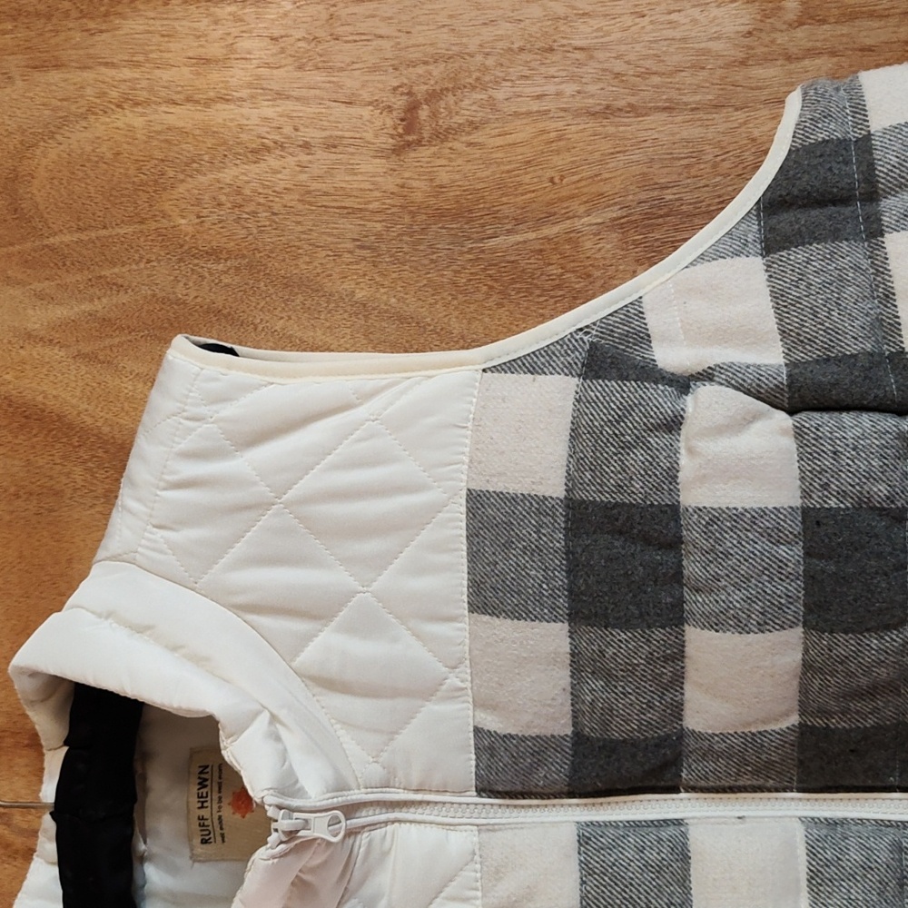 Ruff Hewn Womens Wool Blend Puffer Vest Gray Cream Plaid Flannel Quilted Size 3X - Picture 3 of 12